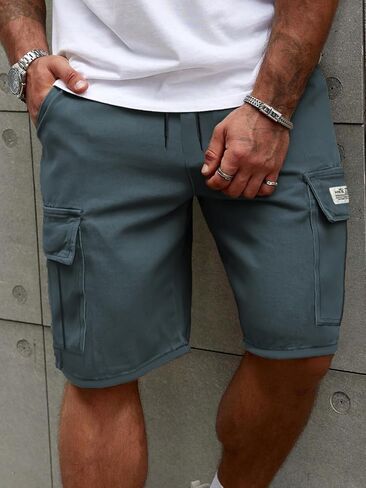 Men's Cycling Cargo Shorts - Quick Dry Loose Athletic Fit Polyester Shorts for Running in Kuwait