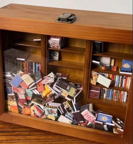 Decorative Wooden Display Cabinet, Miniature Library Bookshelf, Glass Front, Brown in Kuwait