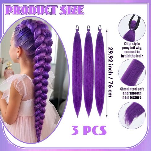 Tondiamo 9 Pcs Kpop Theme Long Purple Ponytail Braid Costume Wig Set High Temperature Heat Resistant Silk Fiber Natural Looking Anime Theme Costume Wig for Women Halloween Cosplay Kpop Party Supply in Kuwait