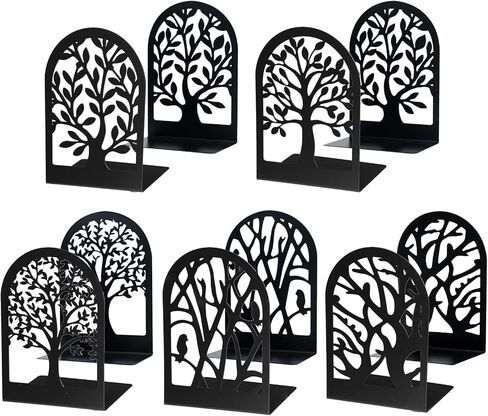 EOOUT Bookends for Shelves Decorative, 5 Pairs of Tree Bookends Supports, Black Metal Book Stoppers for Heavy Books, Heavy Duty Book Ends for Home Office School. in Kuwait