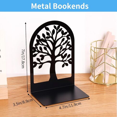 EOOUT Bookends for Shelves Decorative, 5 Pairs of Tree Bookends Supports, Black Metal Book Stoppers for Heavy Books, Heavy Duty Book Ends for Home Office School. in Kuwait