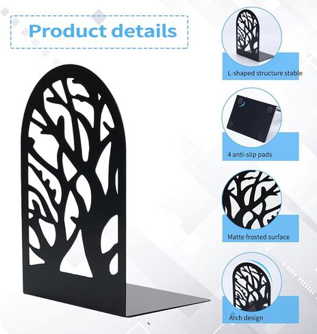 EOOUT Bookends for Shelves Decorative, 5 Pairs of Tree Bookends Supports, Black Metal Book Stoppers for Heavy Books, Heavy Duty Book Ends for Home Office School. in Kuwait
