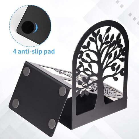 EOOUT Bookends for Shelves Decorative, 5 Pairs of Tree Bookends Supports, Black Metal Book Stoppers for Heavy Books, Heavy Duty Book Ends for Home Office School. in Kuwait