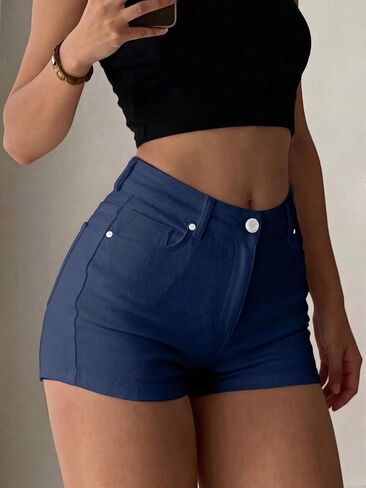 Women's High Waisted Shorts Stretchy Slim Fit Hot Pants in Kuwait
