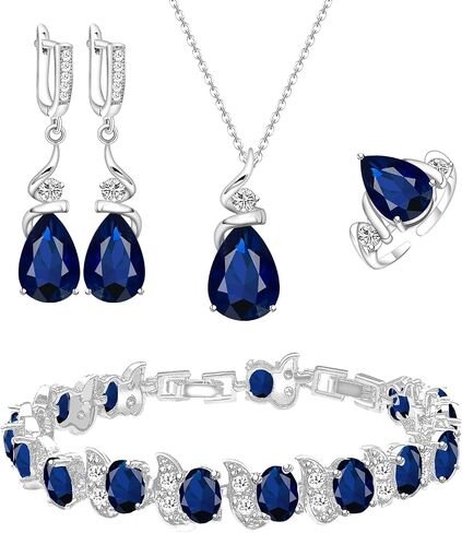 Jewelry Set for Women Teardrop Earrings Necklace Ring Bracelet Set Party Wedding Jewelry Gift for Mother Wife Friend in Saudi Arabia