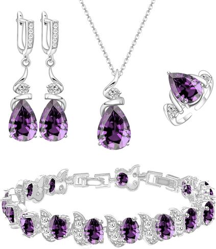 Jewelry Set for Women Teardrop Earrings Necklace Ring Bracelet Set Party Wedding Jewelry Gift for Mother Wife Friend in Saudi Arabia