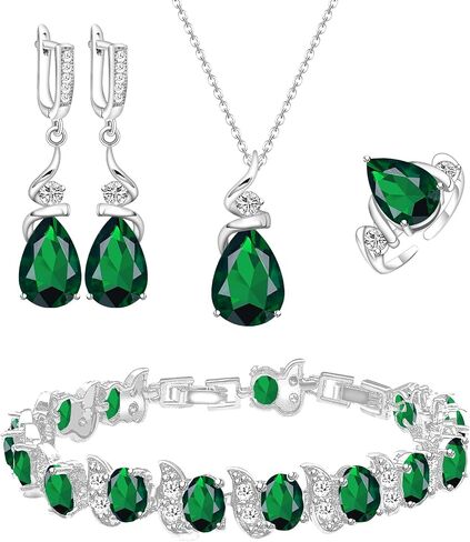 Jewelry Set for Women Teardrop Earrings Necklace Ring Bracelet Set Party Wedding Jewelry Gift for Mother Wife Friend in Saudi Arabia