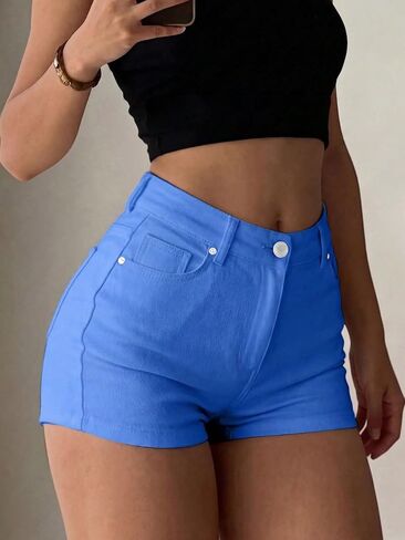 Women's High Waisted Shorts Stretchy Slim Fit Hot Pants in Kuwait
