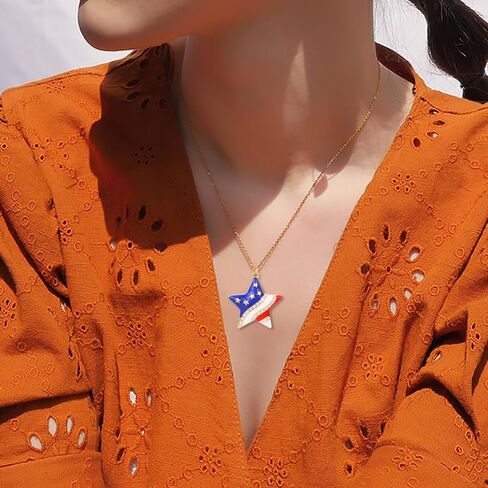 HUJUON American Flag Pendant Necklace Earring Set for Women 4th Of July Butterfly Drop Dangle Hook Earring Independence Day Usa Patriotic Choker Jewelry Gift in Kuwait