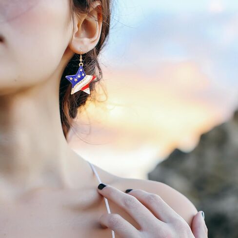 HUJUON American Flag Pendant Necklace Earring Set for Women 4th Of July Butterfly Drop Dangle Hook Earring Independence Day Usa Patriotic Choker Jewelry Gift in Kuwait