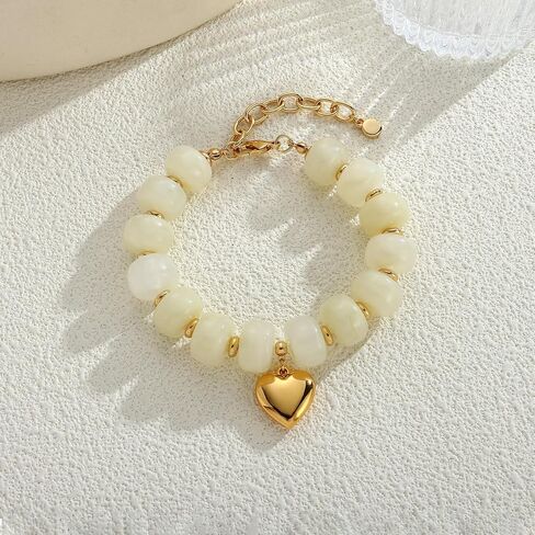 WOWORAMA Boho Beaded Heart Necklace Set for Women Cream White Resin Beads Bracelet Y2k Chunky Puffy Heart Charm Bracelet in Kuwait