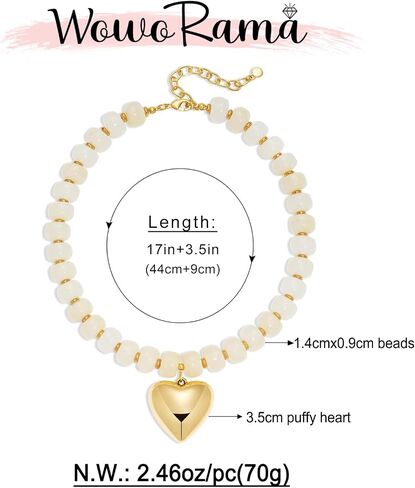 WOWORAMA Boho Beaded Heart Necklace Set for Women Cream White Resin Beads Bracelet Y2k Chunky Puffy Heart Charm Bracelet in Kuwait