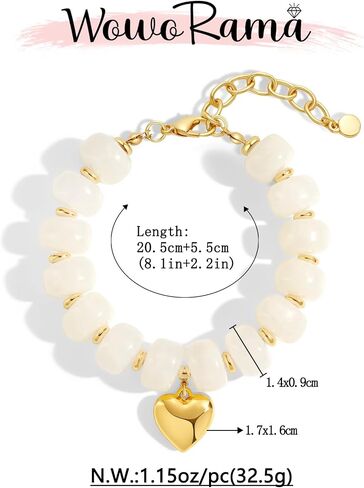 WOWORAMA Boho Beaded Heart Necklace Set for Women Cream White Resin Beads Bracelet Y2k Chunky Puffy Heart Charm Bracelet in Kuwait