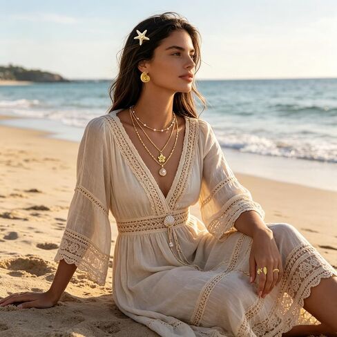30 Pcs Seashell Starfish Jewelry Set for Women Beach Summer Vacation Jewelry Seashell Starfish Boho Layer Necklace Bracelets White Anklet Stackable Shell Starfish Rings Hair Clip Halloween Mermaid Accessories in Saudi Arabia