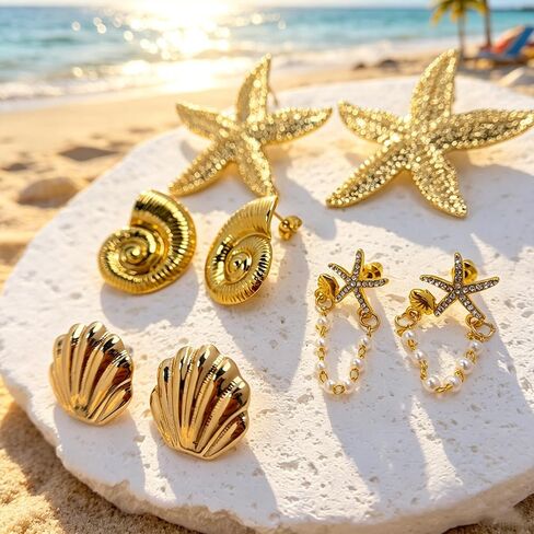 30 Pcs Seashell Starfish Jewelry Set for Women Beach Summer Vacation Jewelry Seashell Starfish Boho Layer Necklace Bracelets White Anklet Stackable Shell Starfish Rings Hair Clip Halloween Mermaid Accessories in Saudi Arabia