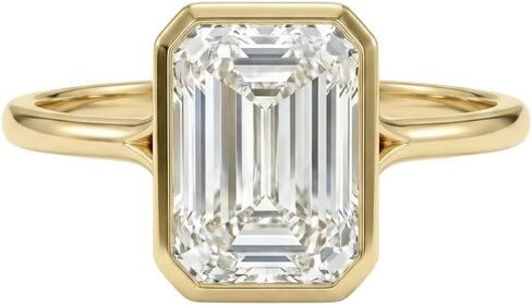 Emerald‑Cut Moissanite Engagement Ring 2.5 CTTW Bezel Set Small Split Shank 925 Sterling Silver Rhodium or 14K Yellow Gold Plated, Gift for Her in Saudi Arabia