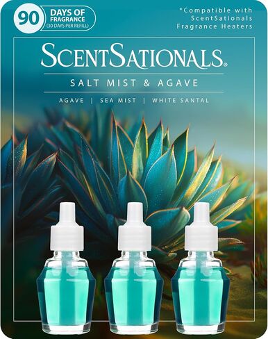 ScentSationals Salt Mist & Agave Fragrance Oil Plug In Air Freshener Refills 3-Pack - Works with Scentsationals Wall Plugs, Long-Lasting Home Fragrance, 0.8 fl oz Each, Packaging May Vary in Kuwait