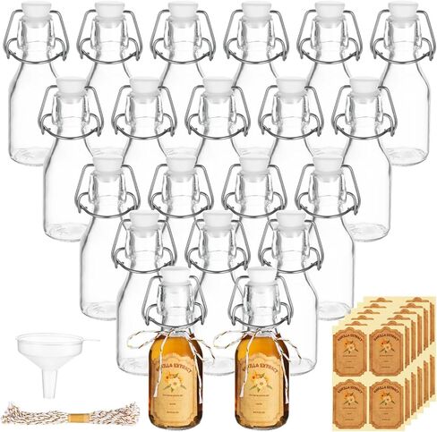 20 Pcs Swing Top Glass Bottles, 4 oz Vanilla Extract Bottles with 24 pcs Labels and a Bundle of Thread, 5.6 x 1.9 in Small Bottle for Vanilla Extract, Favors, Homemade Gifts, and Wedding Parties in Kuwait