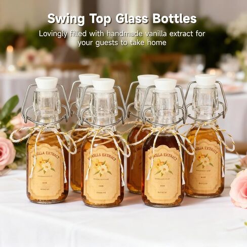 20 Pcs Swing Top Glass Bottles, 4 oz Vanilla Extract Bottles with 24 pcs Labels and a Bundle of Thread, 5.6 x 1.9 in Small Bottle for Vanilla Extract, Favors, Homemade Gifts, and Wedding Parties in Kuwait