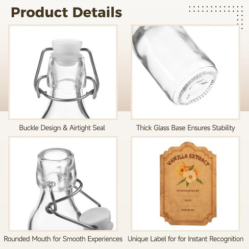 20 Pcs Swing Top Glass Bottles, 4 oz Vanilla Extract Bottles with 24 pcs Labels and a Bundle of Thread, 5.6 x 1.9 in Small Bottle for Vanilla Extract, Favors, Homemade Gifts, and Wedding Parties in Kuwait