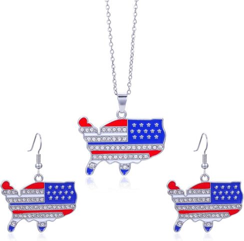 HUJUON American Flag Pendant Necklace Earring Set for Women 4th Of July Butterfly Drop Dangle Hook Earring Independence Day Usa Patriotic Choker Jewelry Gift in Kuwait