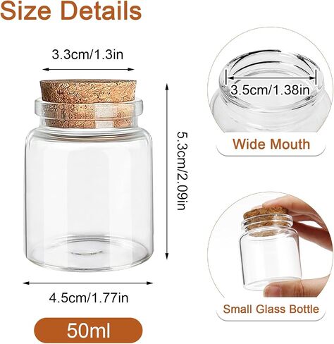 15 Pcs 50ml Small Glass Jars with Cork Stoppers, 45mm x 53mm Clear Glass Bottles Empty Mini Storage Bottles Spell Jars Message Bottle for Wedding Party Favors DIY Crafts Art Decoration in Saudi Arabia
