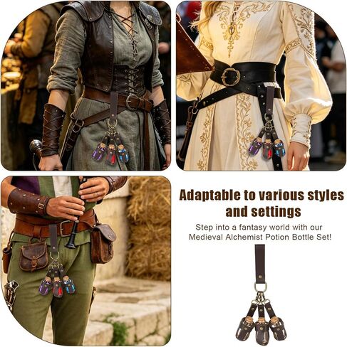 Cork Potion Bottle Cosplay Belt Accessories, Include 3 Potion Bottles with Holder Ren Faire Magic Cork Bottles Medieval Steampunk Renaissance Witch Props Costume Accessories for Parties in Saudi Arabia
