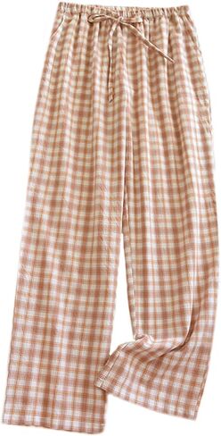 Womens Pajama Pants Cotton Gingham Lounge PJ Pants Soft Plaid Pajama Bottoms with Drawstring Waistband in Saudi Arabia