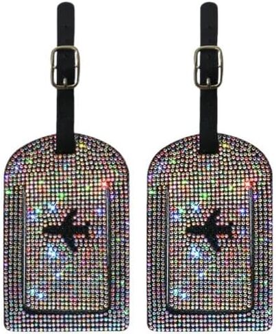 Bling Luggage Tags for Suitcases Sparkle Diamond Faux Leather Privacy Protection Bag Tags Travel Accessories Essential (2 - Pack), AB in Saudi Arabia