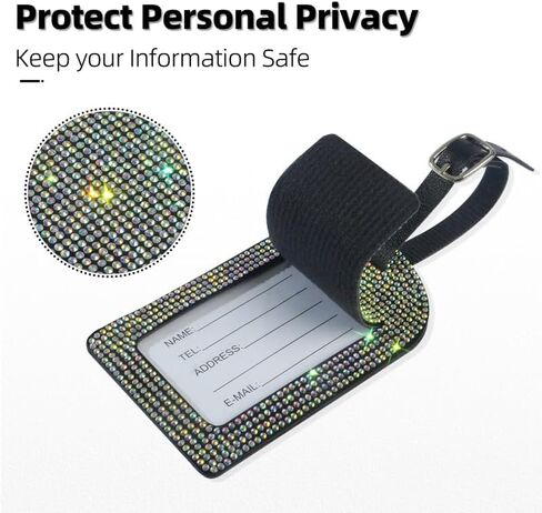 Bling Luggage Tags for Suitcases Sparkle Diamond Faux Leather Privacy Protection Bag Tags Travel Accessories Essential (2 - Pack), AB in Saudi Arabia