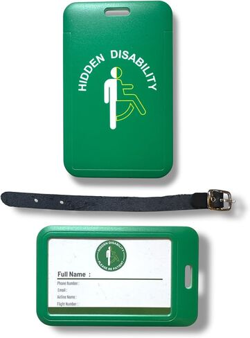 Hidden Disability Luggage Tag with Leather Strap, Green, 3 Spare Inserts Included in Kuwait