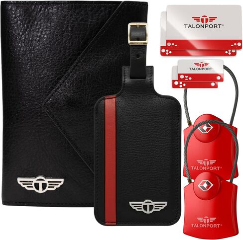 Ultimate Travel Essentials Bundle – Genuine Leather Luggage Tags (2 Pack), TSA-Approved Keyless Luggage Locks (2 Pack) & Full Grain Leather RFID Passport Holder with Hidden AirTag Pocket in Saudi Arabia