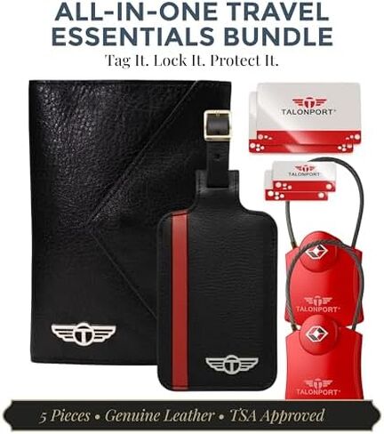 Ultimate Travel Essentials Bundle – Genuine Leather Luggage Tags (2 Pack), TSA-Approved Keyless Luggage Locks (2 Pack) & Full Grain Leather RFID Passport Holder with Hidden AirTag Pocket in Saudi Arabia