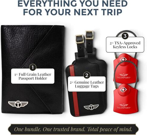 Ultimate Travel Essentials Bundle – Genuine Leather Luggage Tags (2 Pack), TSA-Approved Keyless Luggage Locks (2 Pack) & Full Grain Leather RFID Passport Holder with Hidden AirTag Pocket in Saudi Arabia