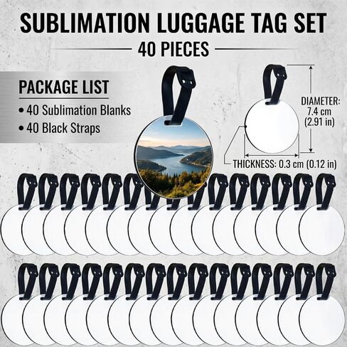 40 Pcs Sublimation Luggage Tag Blanks, Round Double Sides Sublimation Luggage Tags with Strap for Travel Bag, Sublimating Keychain Blank for Traveler in Saudi Arabia