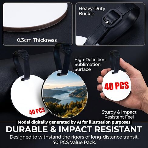 40 Pcs Sublimation Luggage Tag Blanks, Round Double Sides Sublimation Luggage Tags with Strap for Travel Bag, Sublimating Keychain Blank for Traveler in Saudi Arabia