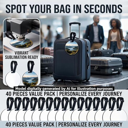 40 Pcs Sublimation Luggage Tag Blanks, Round Double Sides Sublimation Luggage Tags with Strap for Travel Bag, Sublimating Keychain Blank for Traveler in Saudi Arabia