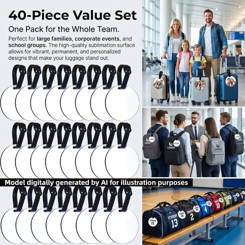 40 Pcs Sublimation Luggage Tag Blanks, Round Double Sides Sublimation Luggage Tags with Strap for Travel Bag, Sublimating Keychain Blank for Traveler in Saudi Arabia