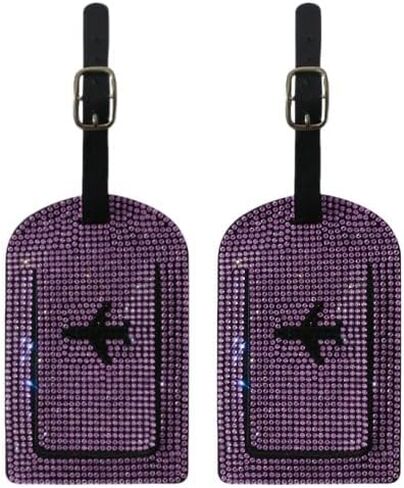 Bling Luggage Tags for Suitcases Sparkle Diamond Faux Leather Privacy Protection Bag Tags Travel Accessories Essential (2 - Pack), AB in Saudi Arabia