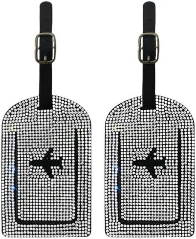 Bling Luggage Tags for Suitcases Sparkle Diamond Faux Leather Privacy Protection Bag Tags Travel Accessories Essential (2 - Pack), AB in Saudi Arabia