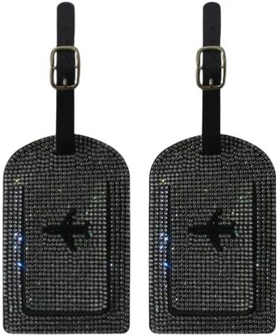 Bling Luggage Tags for Suitcases Sparkle Diamond Faux Leather Privacy Protection Bag Tags Travel Accessories Essential (2 - Pack), AB in Saudi Arabia