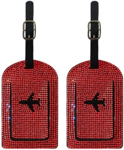 Bling Luggage Tags for Suitcases Sparkle Diamond Faux Leather Privacy Protection Bag Tags Travel Accessories Essential (2 - Pack), AB in Saudi Arabia