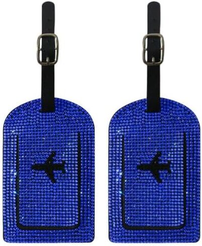 Bling Luggage Tags for Suitcases Sparkle Diamond Faux Leather Privacy Protection Bag Tags Travel Accessories Essential (2 - Pack), AB in Saudi Arabia