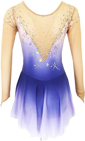 Girls' Figure Skating Dress Gradient Ice Skating Dresses Ice Skating Performance Dancewear Gymnastics Leotard in Kuwait