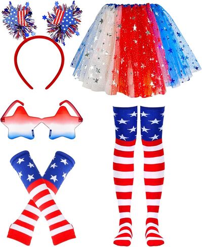 5PCS 4th of July Tutu Set, Red White and Blue Tutu Outfits, Women Patriotic Costume Complete for Independence Day, Halloween Party in Saudi Arabia