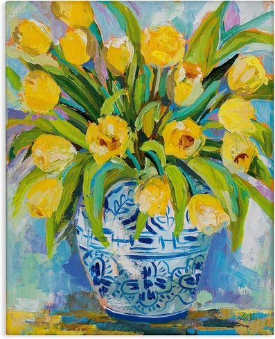 Stupell Industries 'Expressive Yellow Tulips in Vase', Canvas Art, 24 x 30 Inches, Easy to Hang and Sturdy, Made in USA, by Jeanette Vertentes in Kuwait