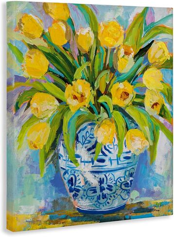 Stupell Industries 'Expressive Yellow Tulips in Vase', Canvas Art, 24 x 30 Inches, Easy to Hang and Sturdy, Made in USA, by Jeanette Vertentes in Kuwait