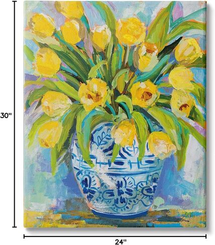 Stupell Industries 'Expressive Yellow Tulips in Vase', Canvas Art, 24 x 30 Inches, Easy to Hang and Sturdy, Made in USA, by Jeanette Vertentes in Kuwait