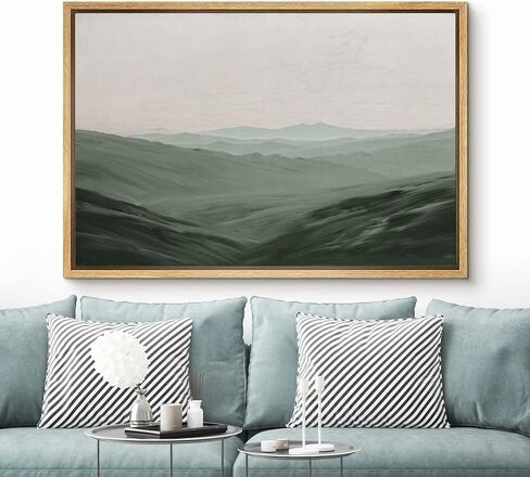 SIGNFORD Framed Canvas Wall Art Monochromatic Green Mountains and Valleys Landscape Wilderness Oil Painting Impressionism Traditional Scenic for Living Room, Bedroom, Office - 16x24 inches in Saudi Arabia