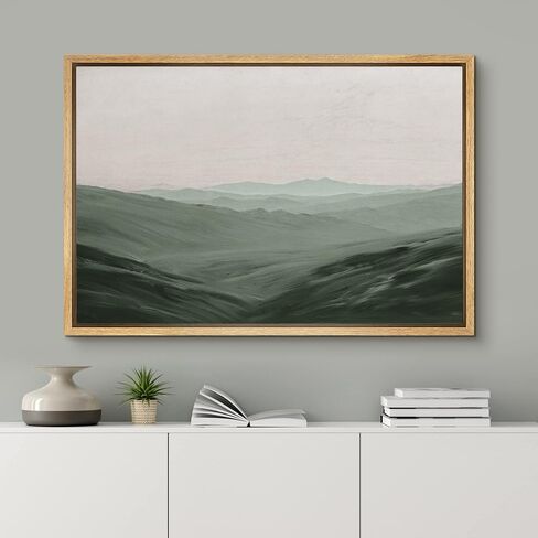 SIGNFORD Framed Canvas Wall Art Monochromatic Green Mountains and Valleys Landscape Wilderness Oil Painting Impressionism Traditional Scenic for Living Room, Bedroom, Office - 16x24 inches in Saudi Arabia